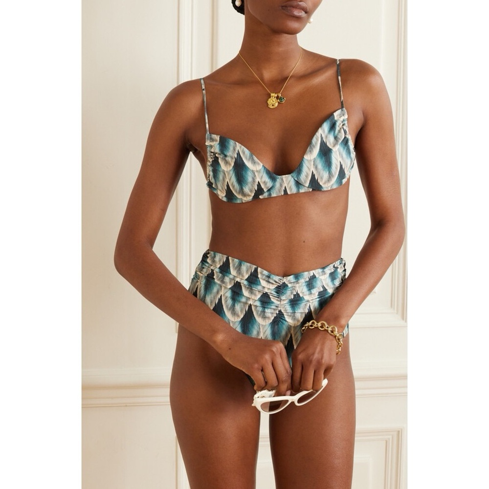 Agua Bendita Teal Blue Feather-Print Bikini SUBMIT OFFERS